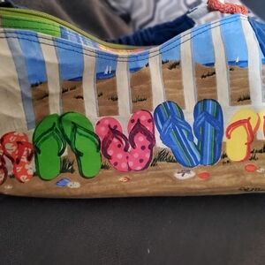Paul Brent Canvas Beach Flip Flop Bag Zipper Tote With Sequins.  Great Condition